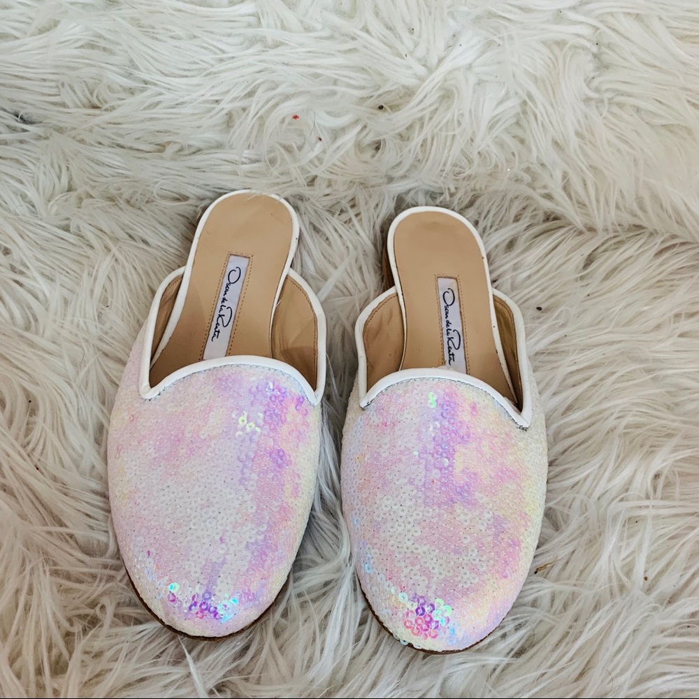 Oscar de la Renta white sequin Spanish mule.